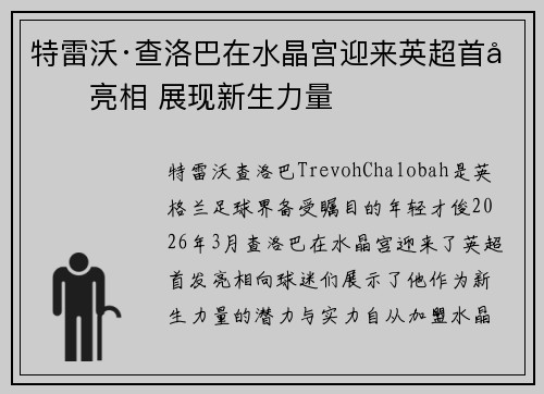 特雷沃·查洛巴在水晶宫迎来英超首发亮相 展现新生力量